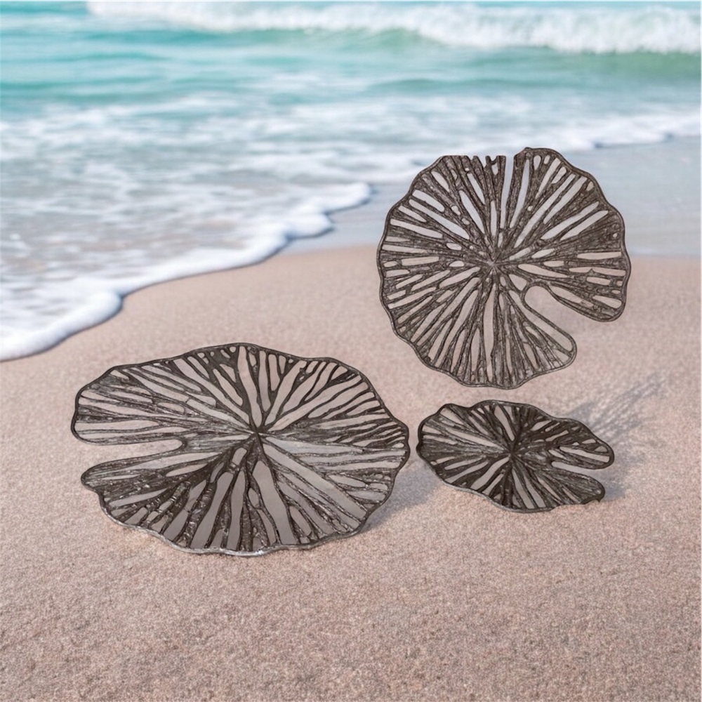 3 Pc Metallic Hollow Lotus Leaf Paper Metal Wall Art Decor 20", 16", 10"